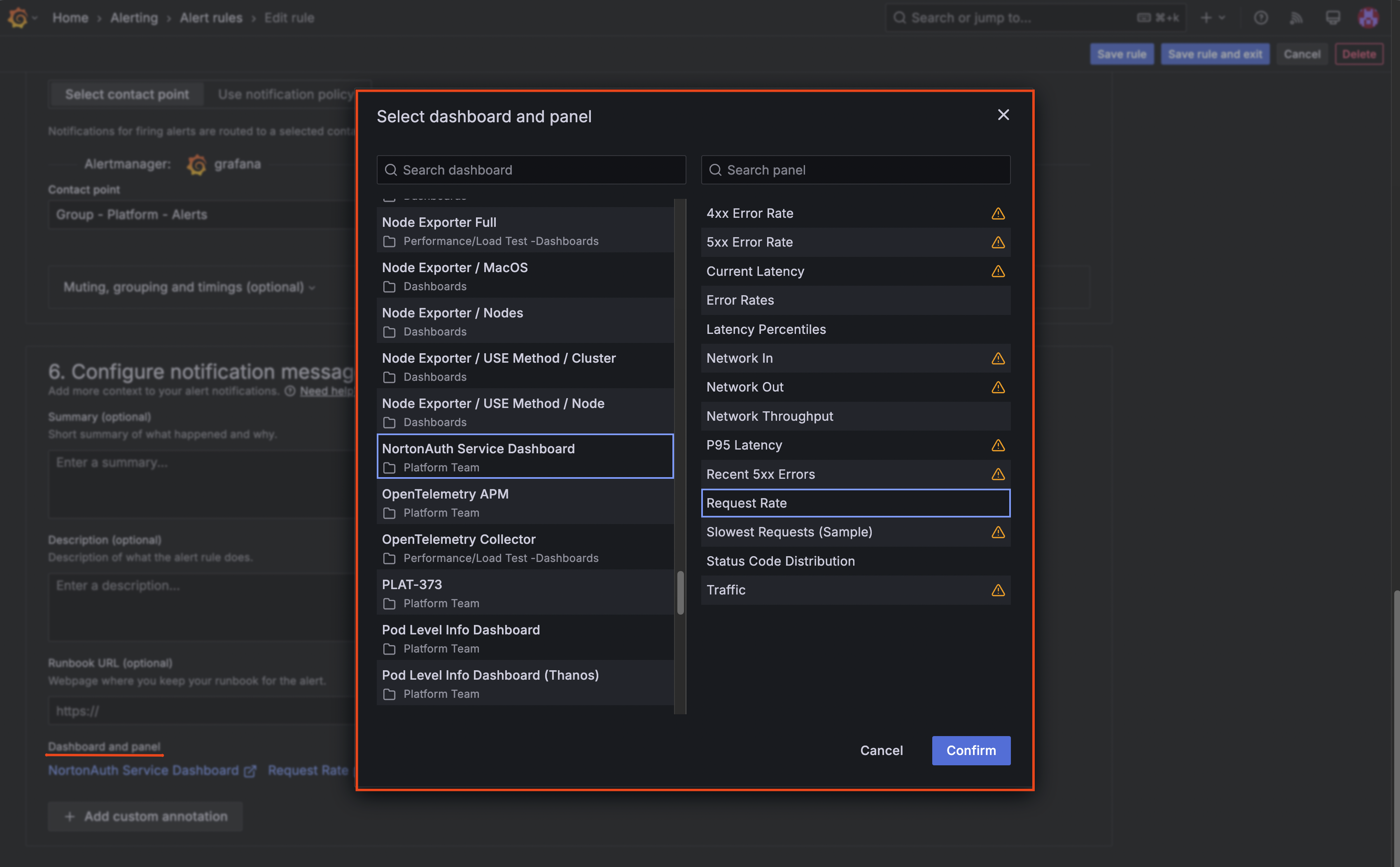 Dashboard and panel linking configuration