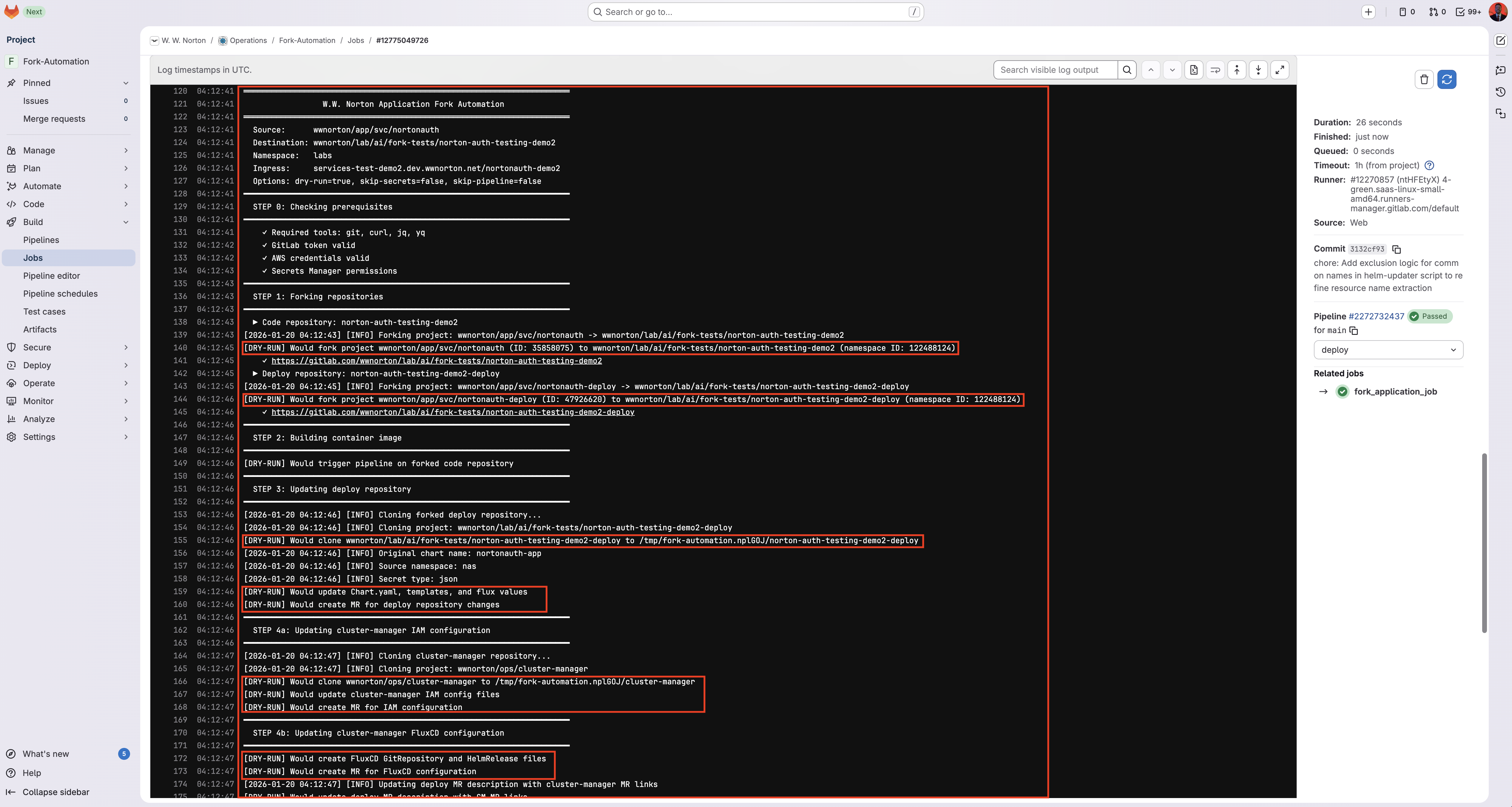 Dry run output showing what would be created Dry run output showing preview of changes