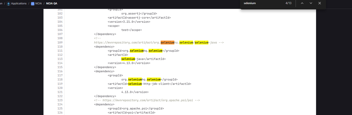 Screenshot of NCIA QA java based repo highlighting selenium usage Screenshot of NCIA QA java based repo highlighting selenium usage