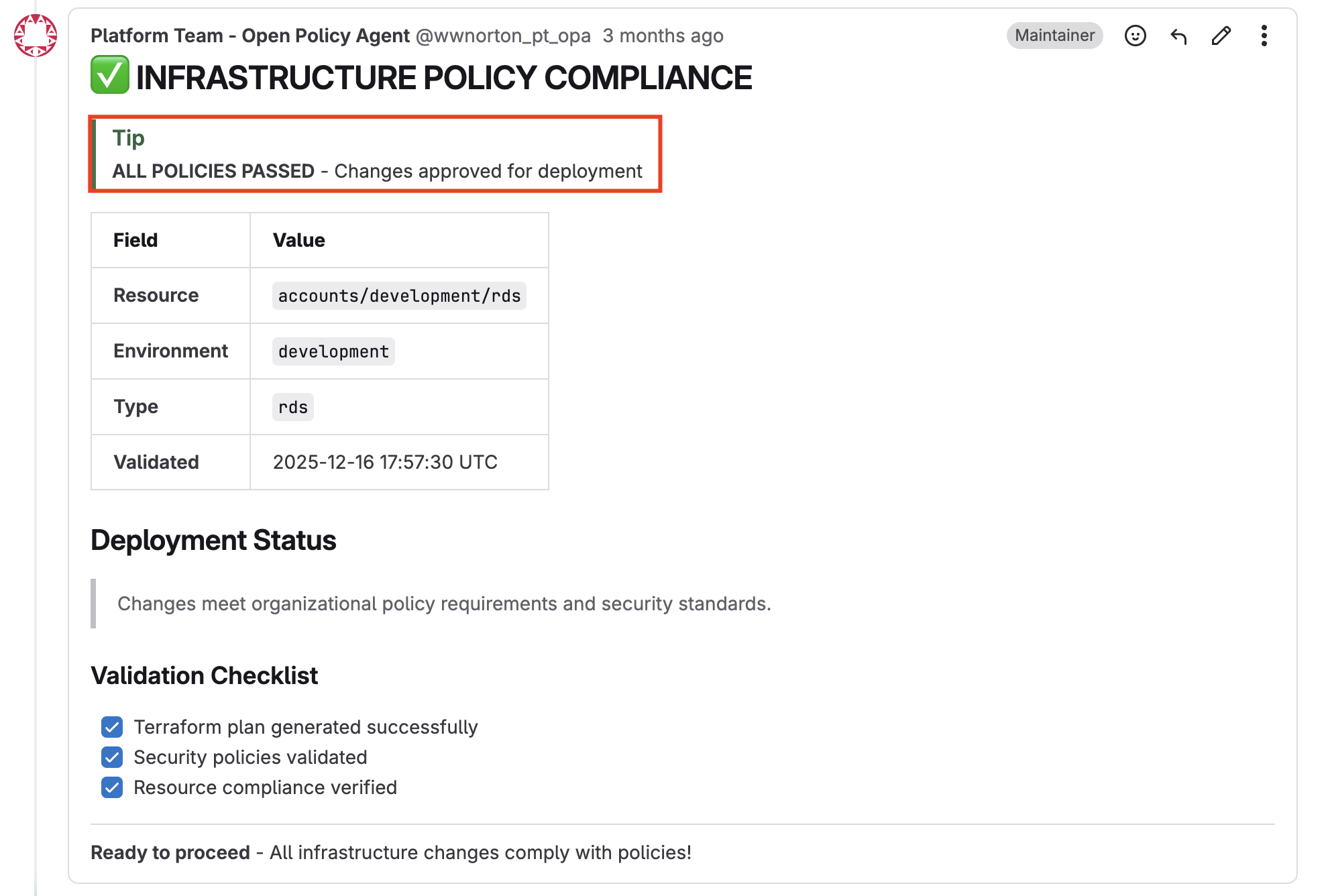 OPA policy passed comment on a merge request OPA policy passed comment on a merge request