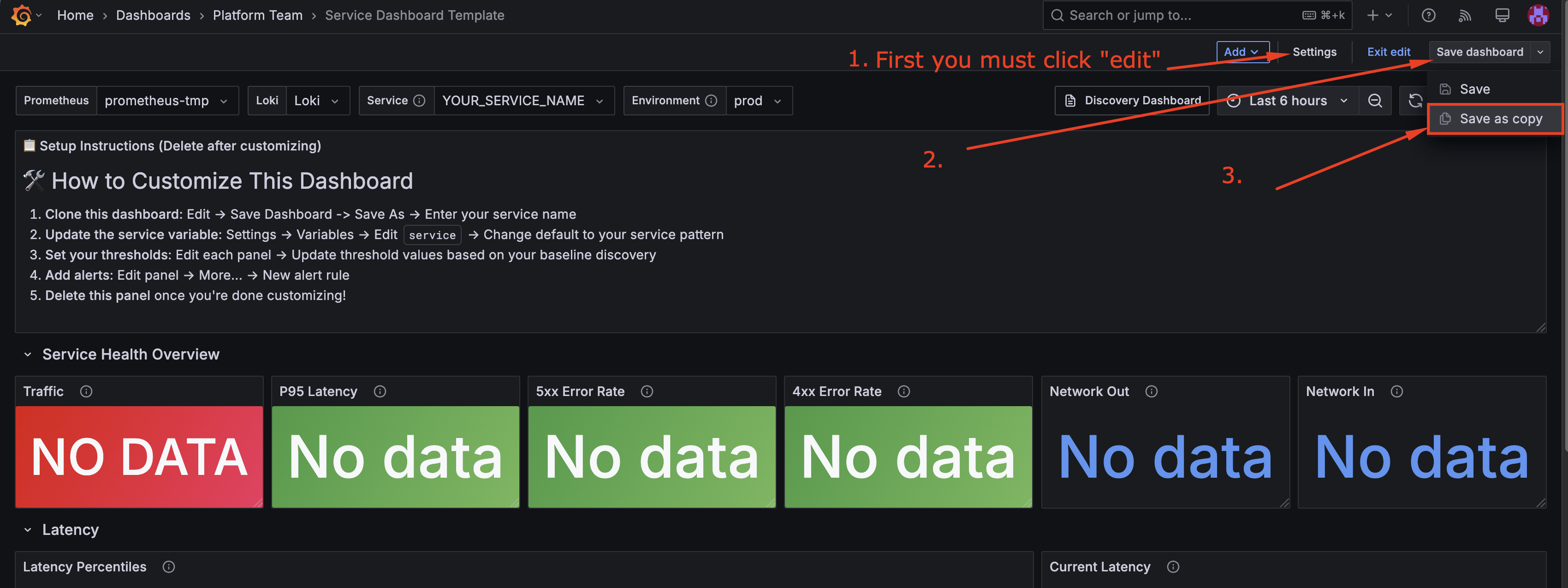 Save dashboard dialog with name and folder fields