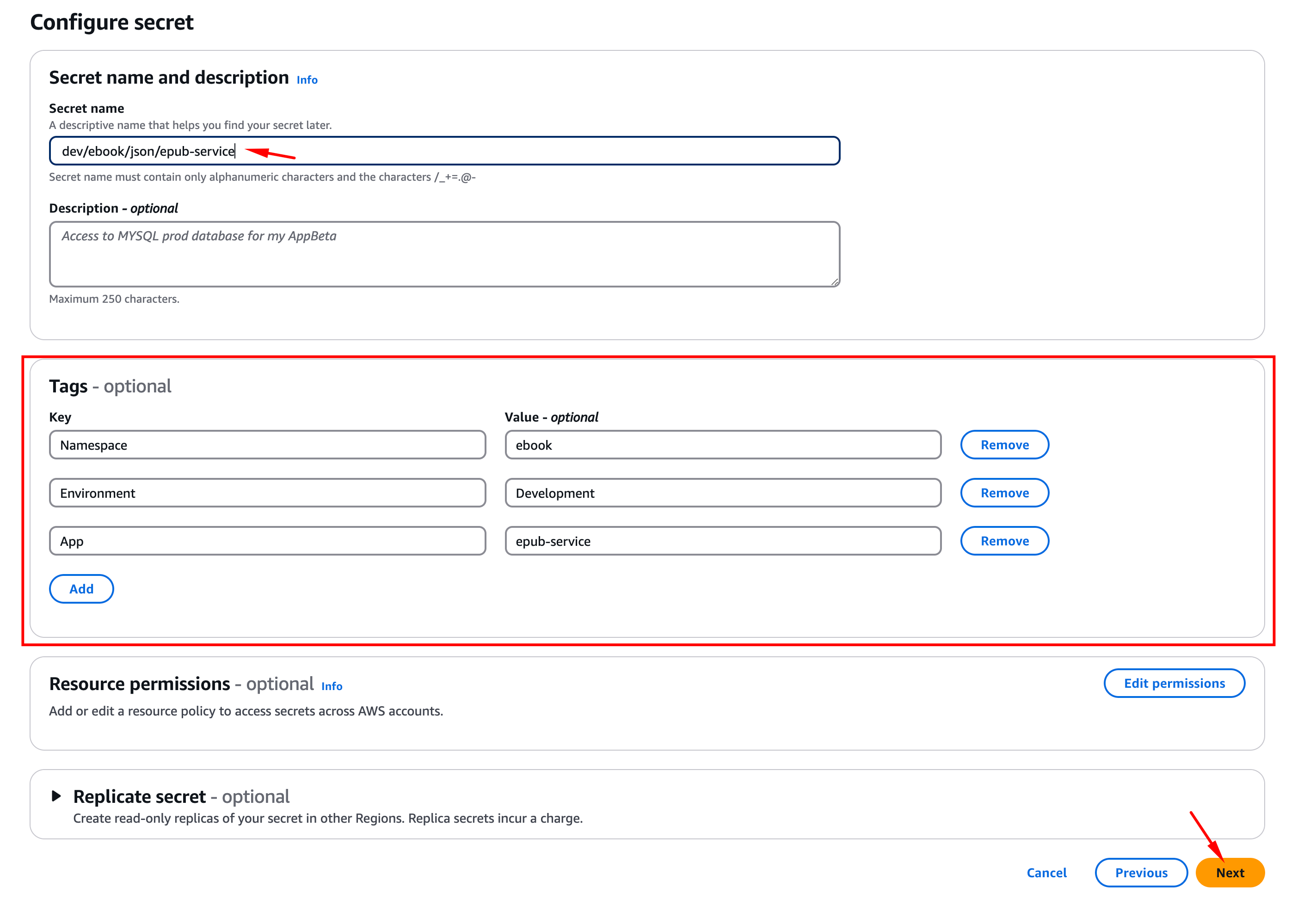 Configure secret