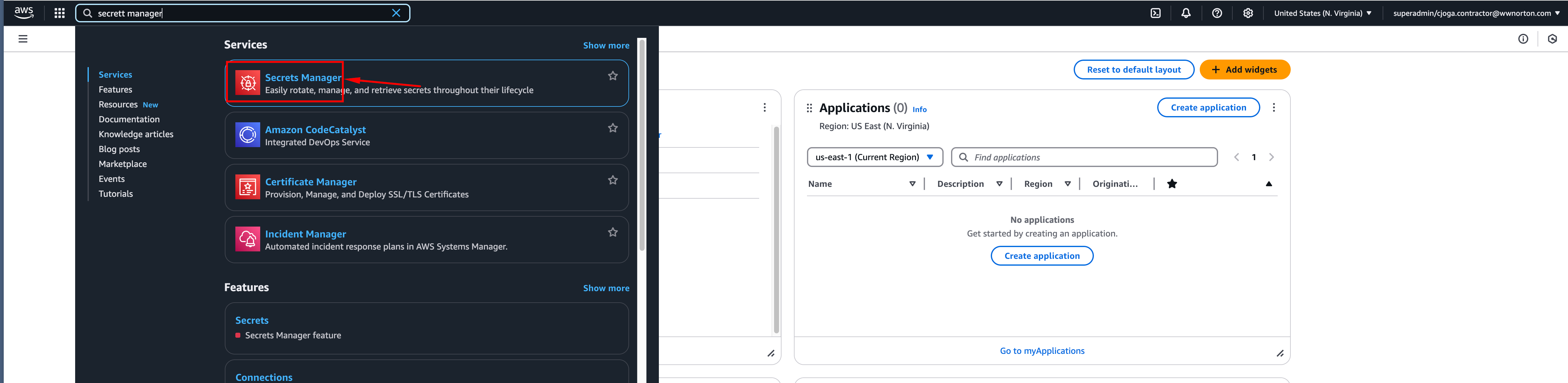 Finding Secrets Manager application in AWS